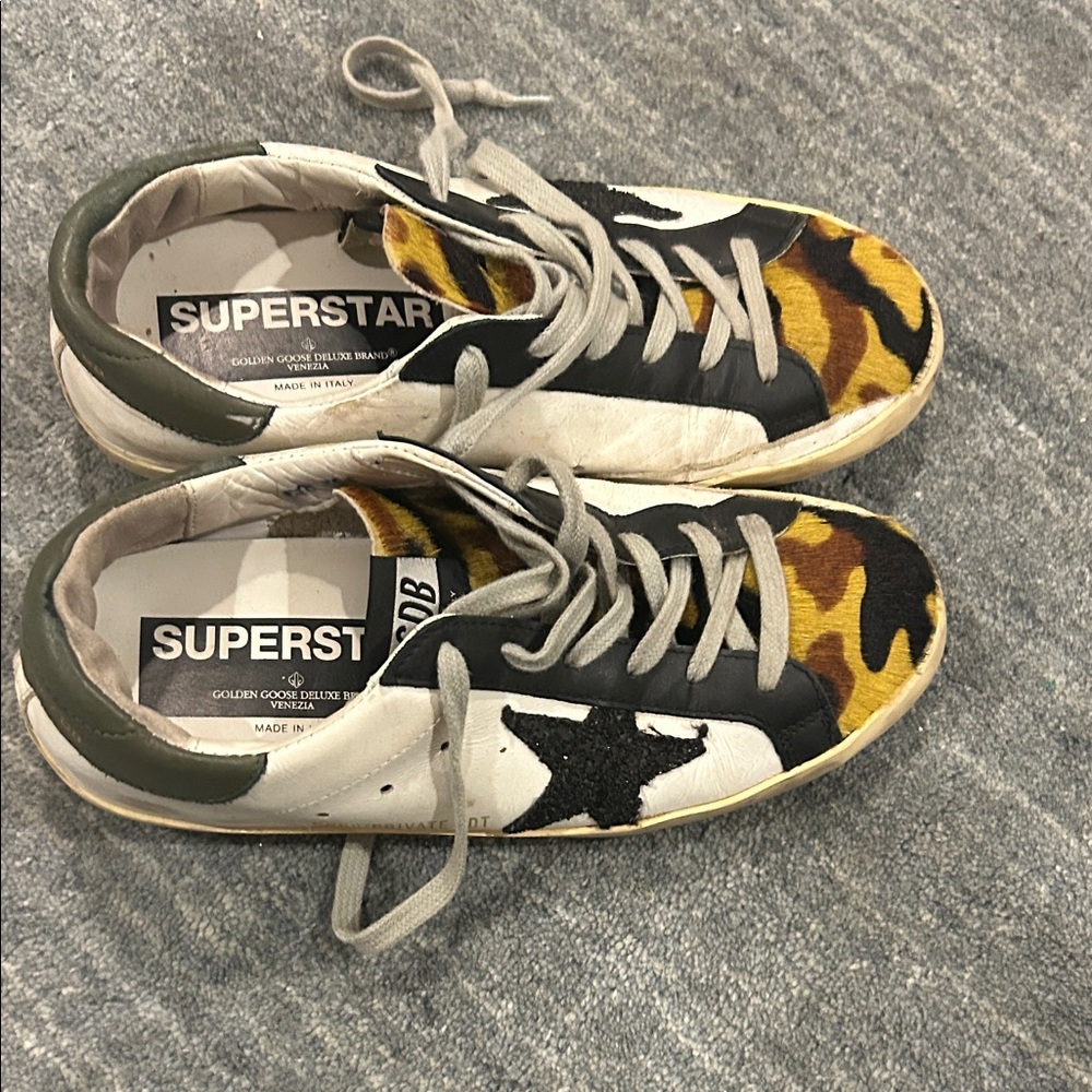 Golden Goose Superstar Sneakers with Camouflage and Black Star